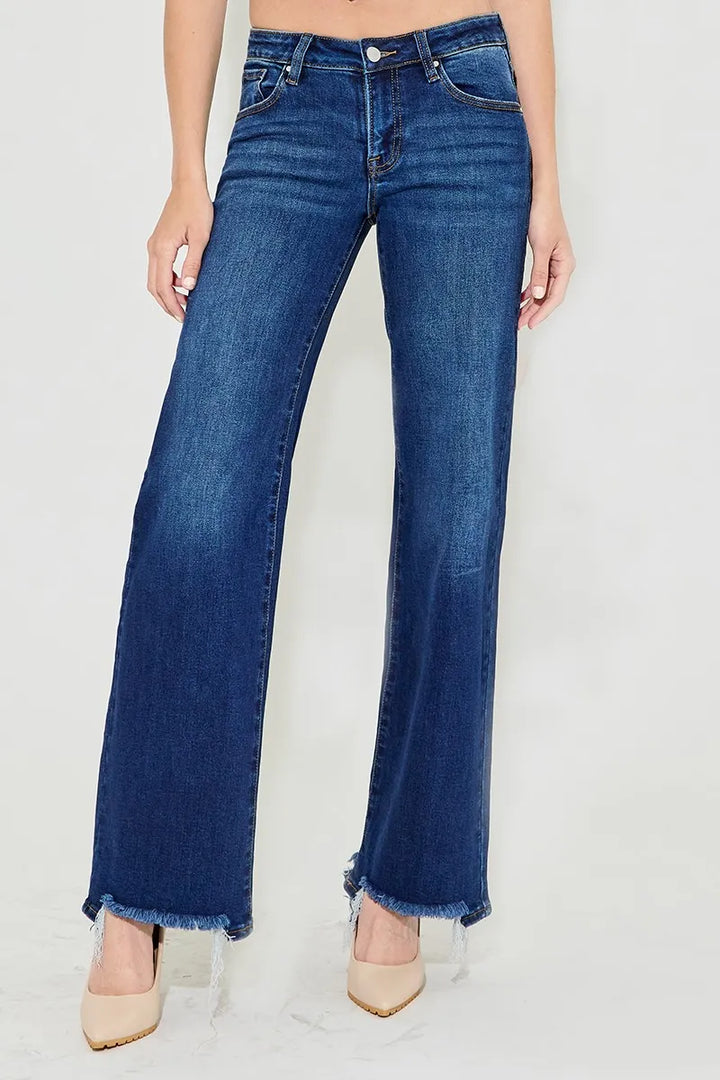 RISEN Full Size Low Rise Wide Leg Jeans Plus Size DARK Jeans