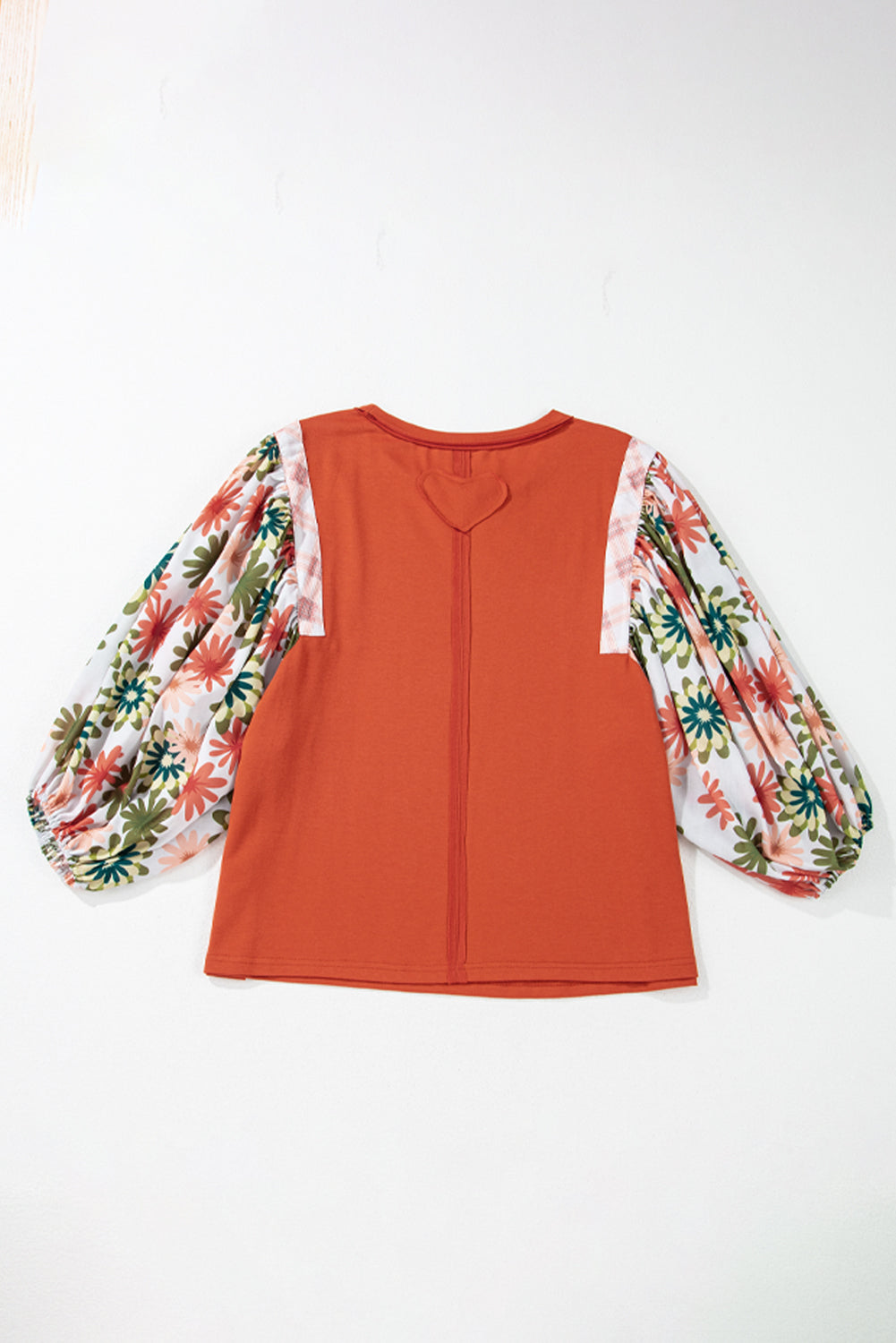 Desert Gold Floral Puff Sleeve Patchwork Round Neck Blouse | Blouses Daverri Fashions