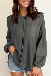 Exposed Seam Round Neck Long Sleeve Sweatshirt | Daverri Fashions