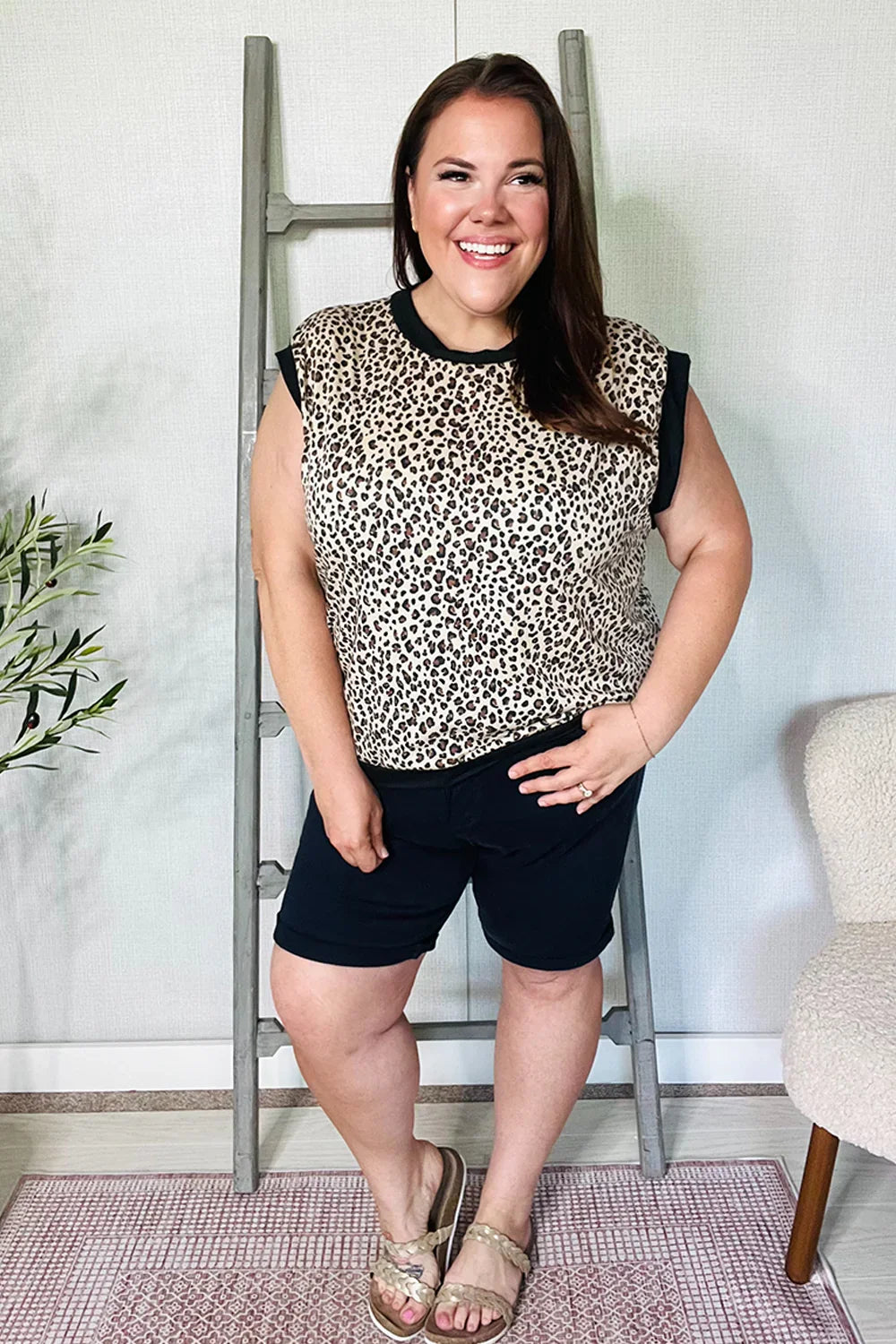Summer Vibes Taupe Leopard Banded Dolman Short Sleeve Top | Daverri Fashions