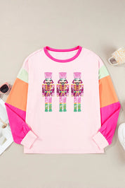 Sequin Nutcracker Round Neck Long Sleeve Top | Tops Daverri Fashions