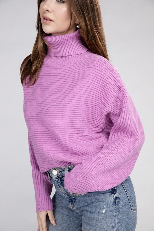 Viscose Dolman Sleeve Turtleneck Sweater MAUVE L Tops