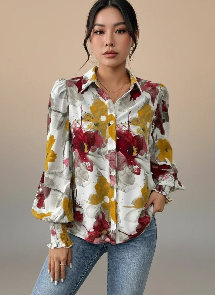 Daverri Fashions Floral Print Long Sleeve Shirt - DAVERRI FASHIONS