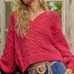 POL Cable-Knit Solid V-Neck Cropped Sweater - DAVERRI FASHIONS