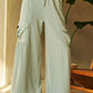 Light green Davi & Dani drawstring ruched wide-leg cargo pants