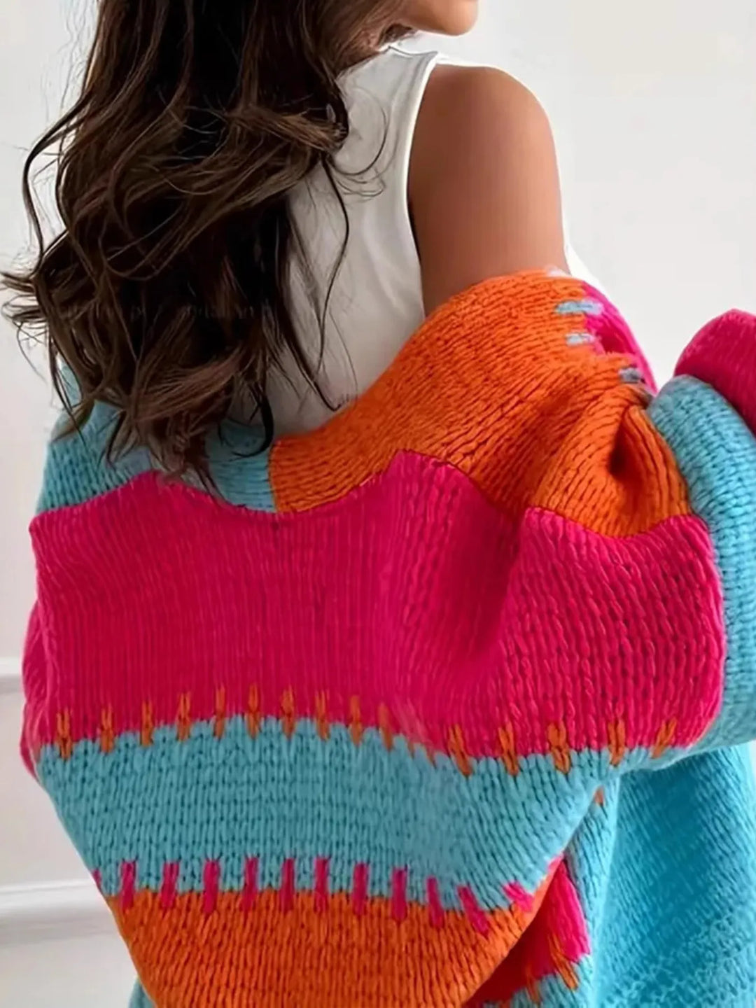 Color Block Drop Shoulder Cardigan | Cardigans Daverri Fashions