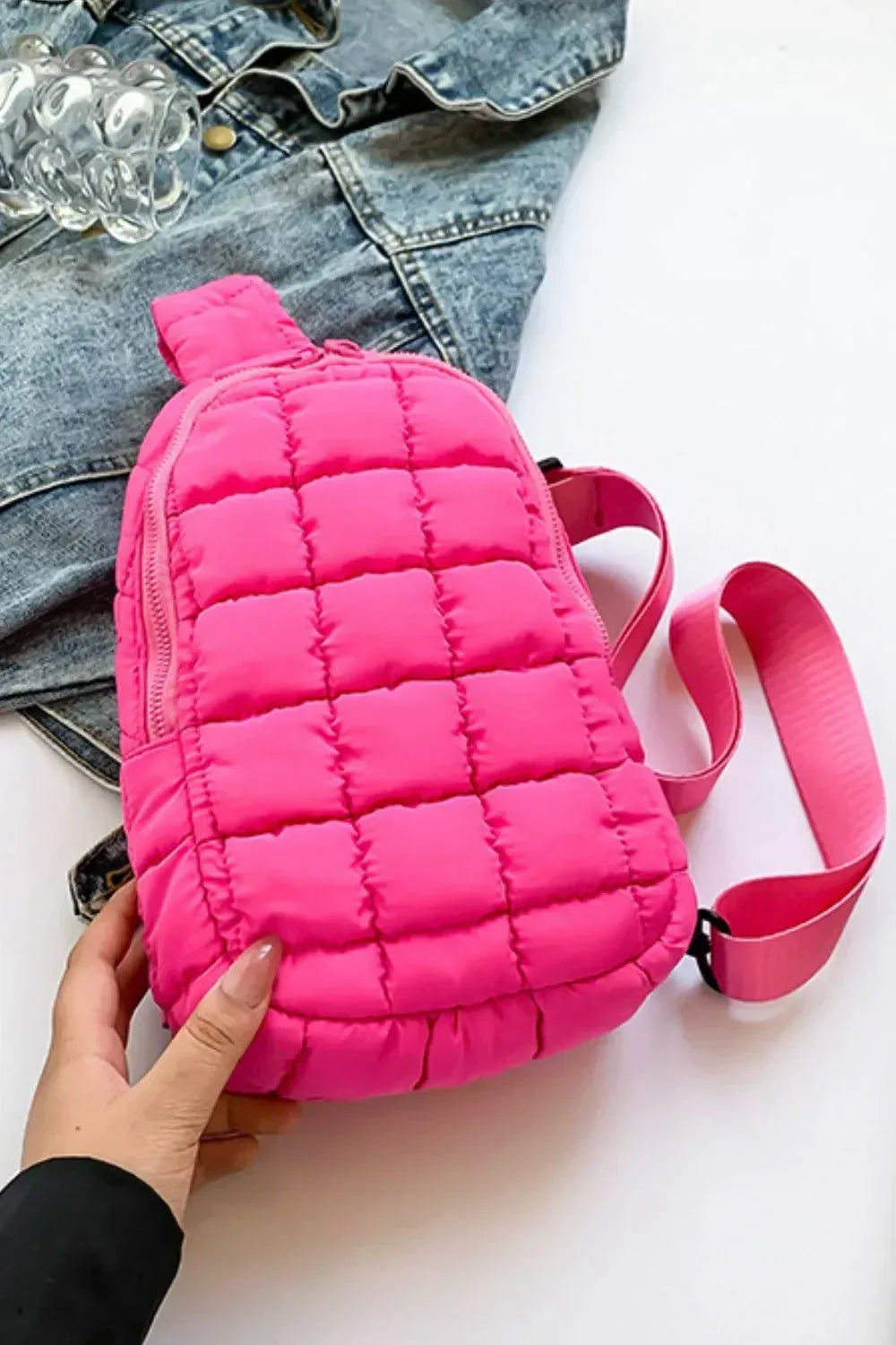 Quilted Nylon Crossbody Bag - DAVERRI FASHIONS