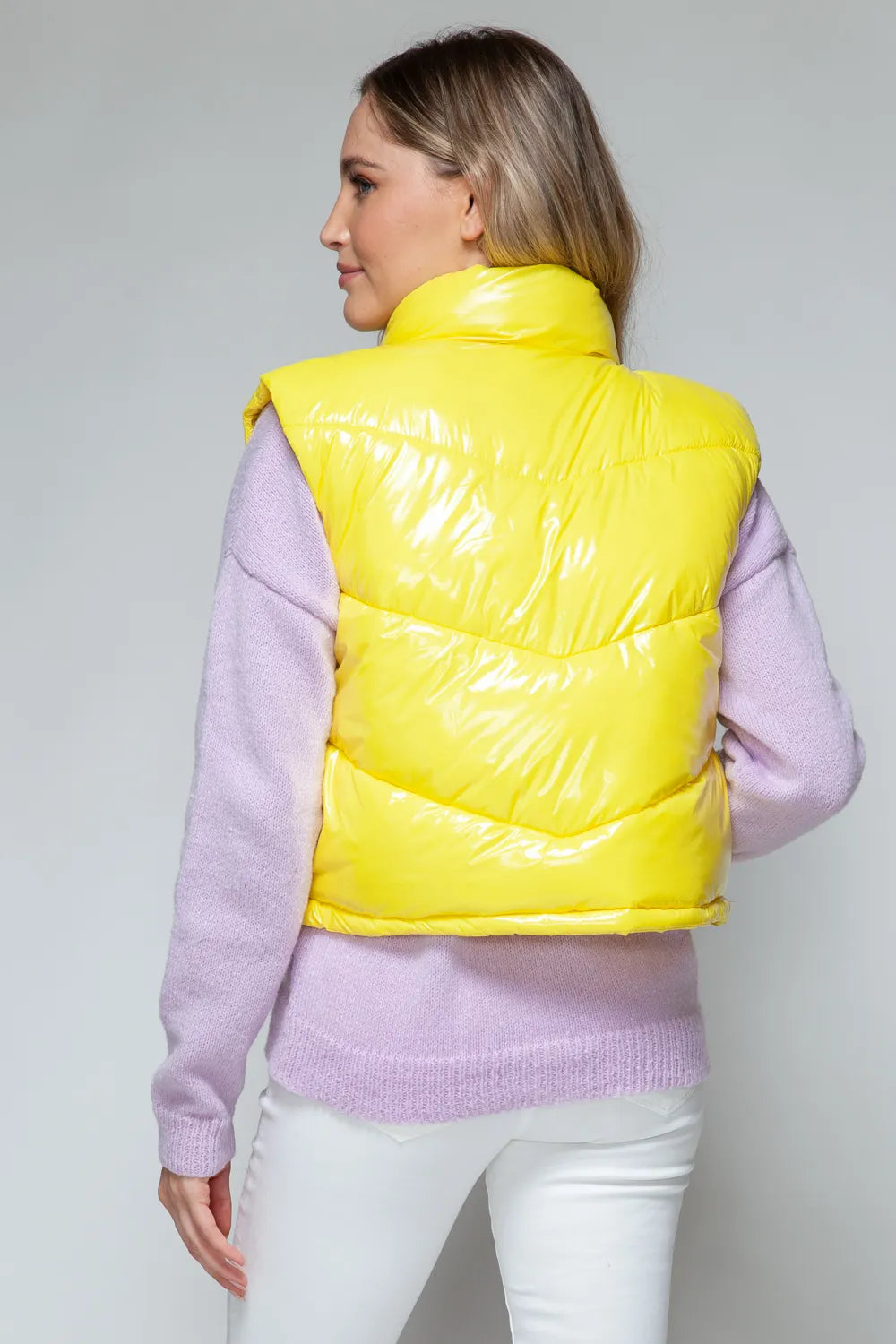 Snobbish Zip Up Turtleneck Shiny Quilted Vest | Vest jackets Daverri Fashions