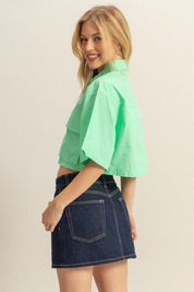 HYFVE Front Pockets Poplin Collared Neck Crop Shirt | Shirts Daverri Fashions
