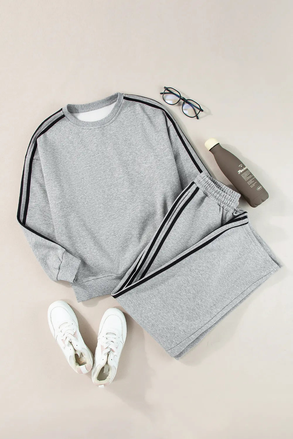 Side Striped Round Neck Top and Pants Active Set | Loungewear Sets Daverri Fashions