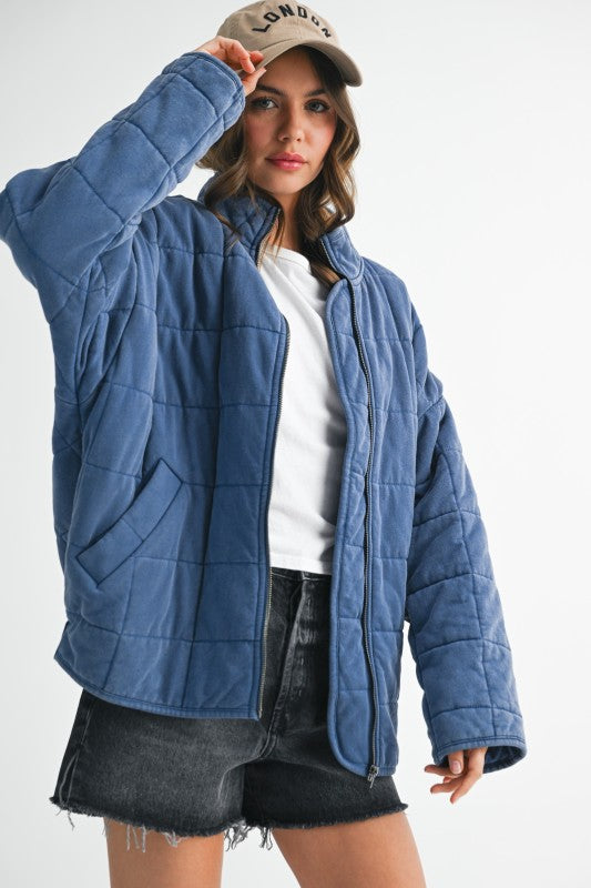 Blue Dixie Jacket: Quilted Zipper-Front with Side Pockets