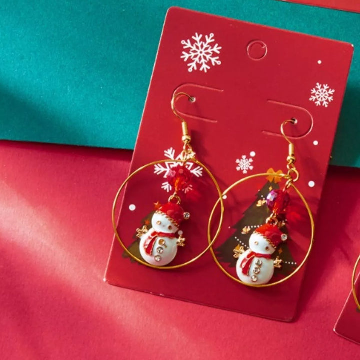18K Gold-Plated Snowman Christmas Holiday Earrings | Earrings Daverri Fashions