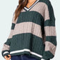 Striped Cable Knit V-Neck Sweater - DAVERRI FASHIONS