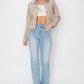 RISEN Full Size Raw Hem Button Up Cropped Denim Jacket Plus Size