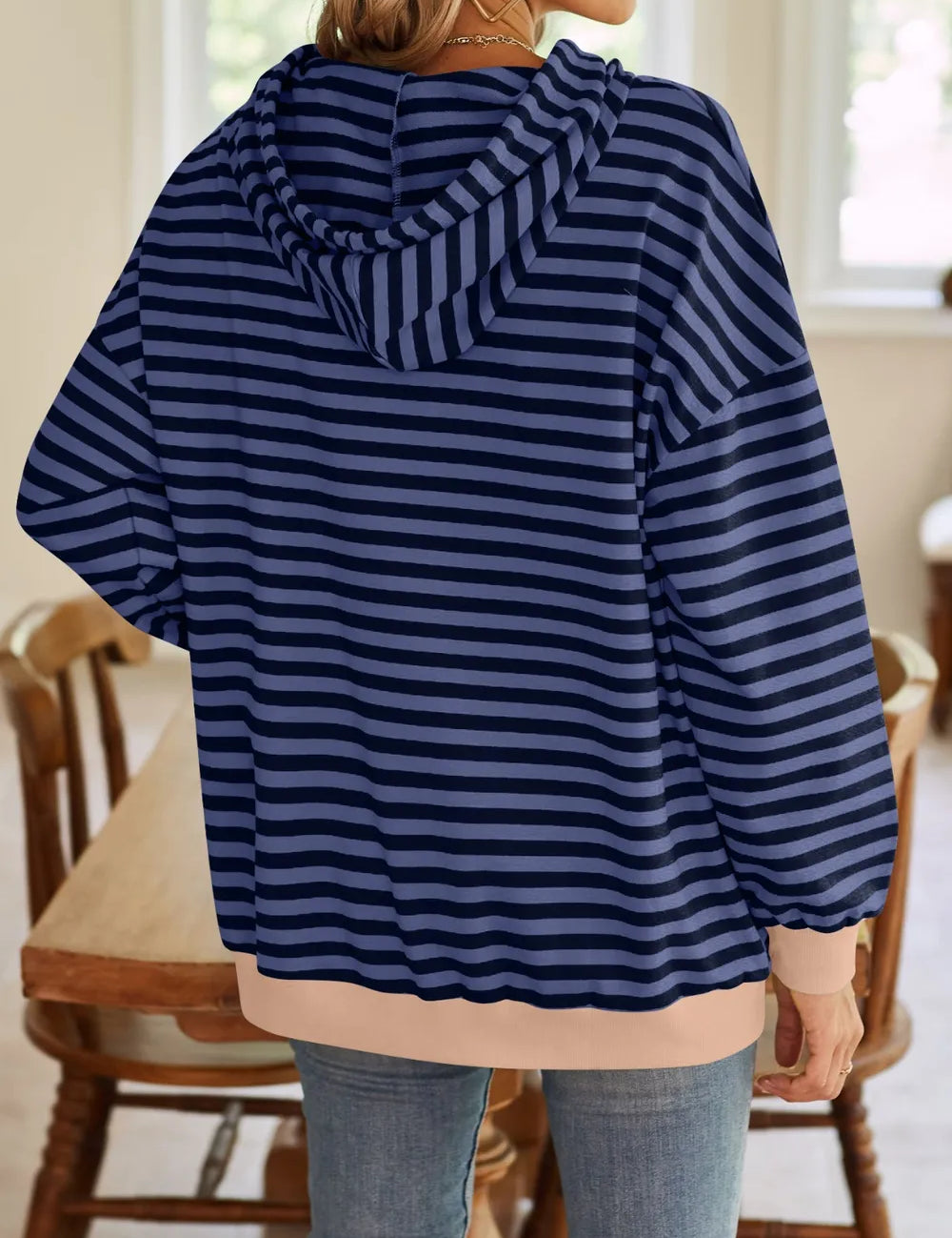 Lovelet Drawstring Striped Long Sleeve Hoodie | Hoodies Daverri Fashions