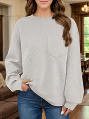 Full Size Texture Round Neck Long Sleeve Sweatshirt | Sweatshirts Daverri Fashions