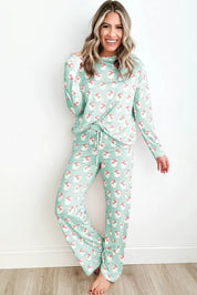 Santa Print Long Sleeve Top and Pants Lounge Set | Loungewear Sets Daverri Fashions