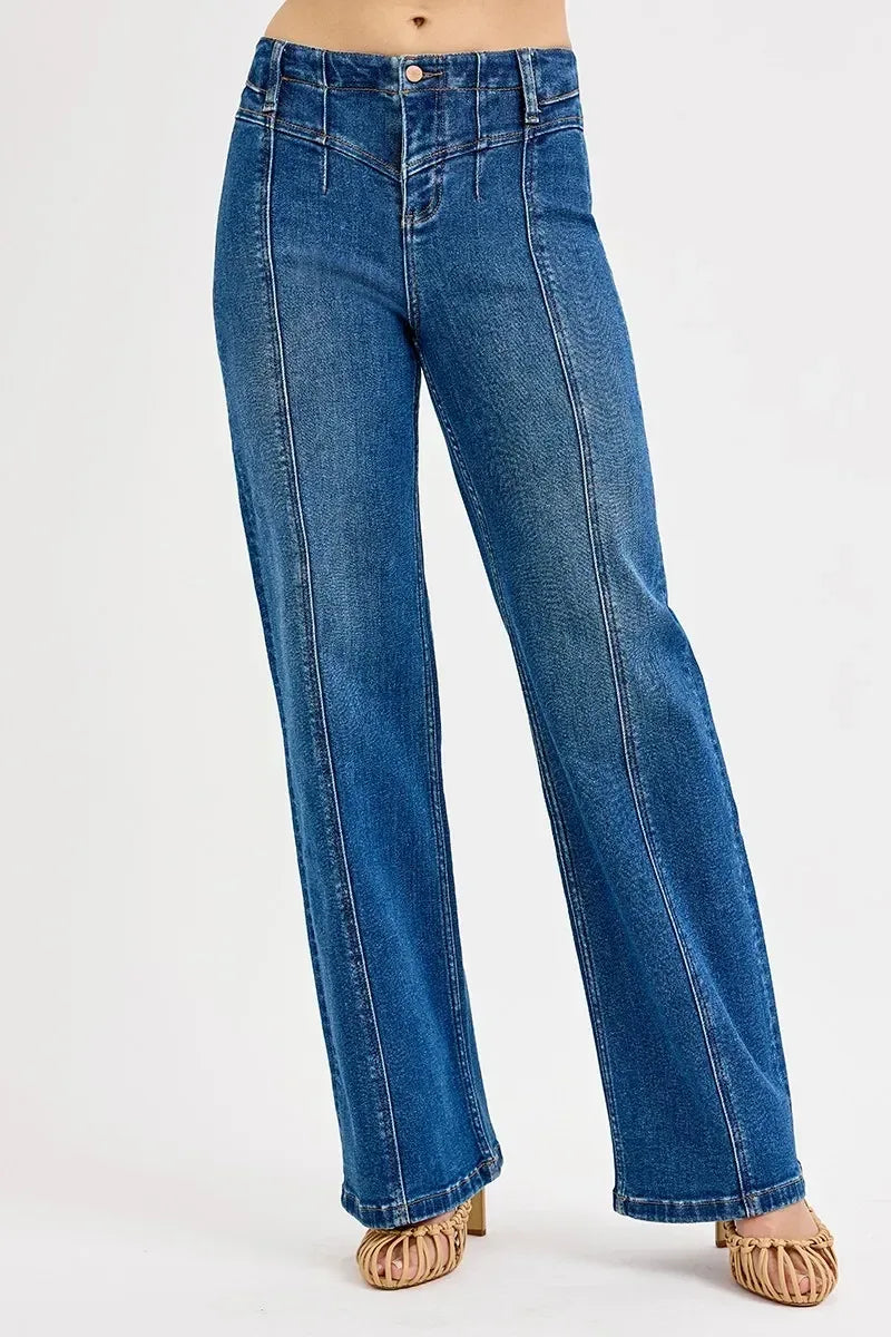 RISEN Seam Detail Wide Leg Jeans - DAVERRI FASHIONS