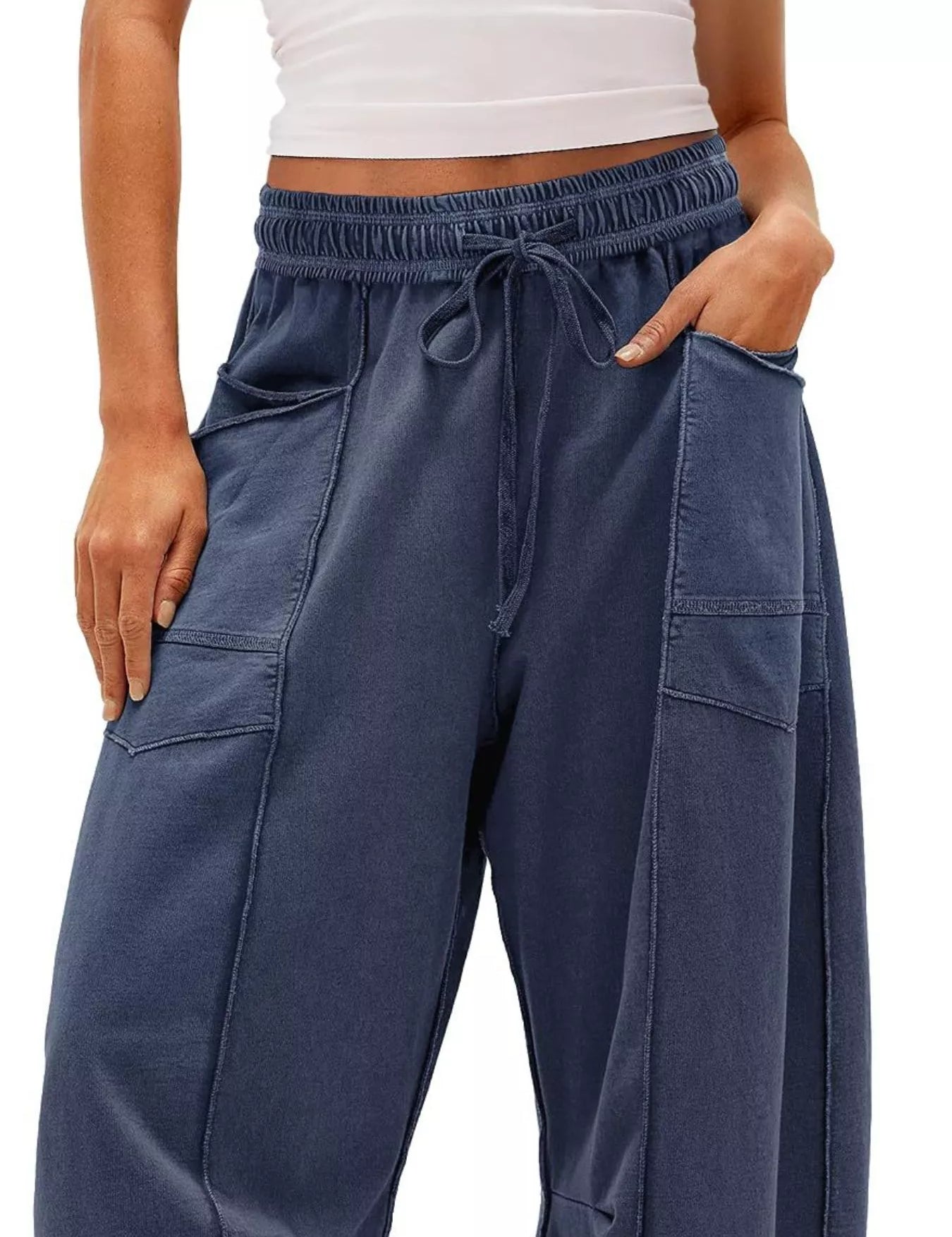 Drawstring Wide Leg Elastic Waist Pants | Pants Daverri Fashions
