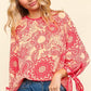 Haptics Ribbon Bow Detail Floral Round Neck Blouse Blouses