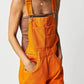 Daverri square neck wide strap denim shortalls in bright orange with rolled cuffs