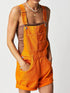 Daverri square neck wide strap denim shortalls in bright orange with rolled cuffs