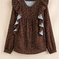 Leopard Print Ruffled Puff Sleeve Blouse - DAVERRI FASHIONS