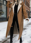 Cozy plus size drop shoulder sherpa longline coat in camel shearling