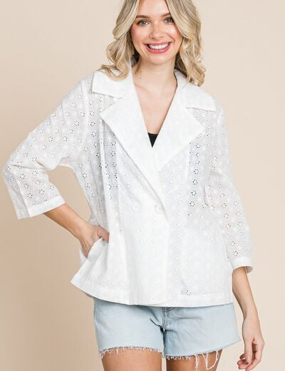 Culture Code Double Breasted Eyelet Jacket with Pockets Soft White