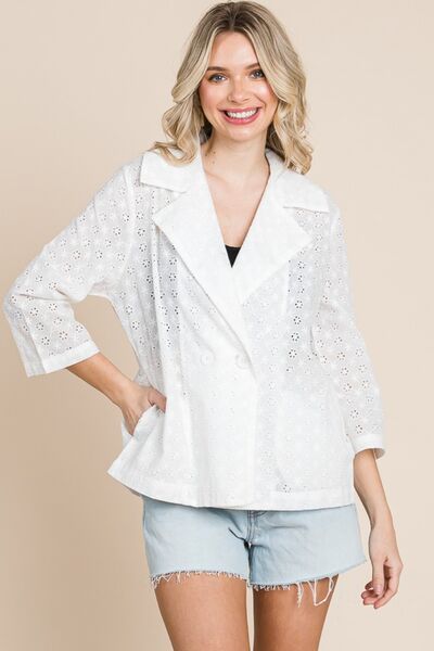 Culture Code Double Breasted Eyelet Jacket with Pockets Soft White