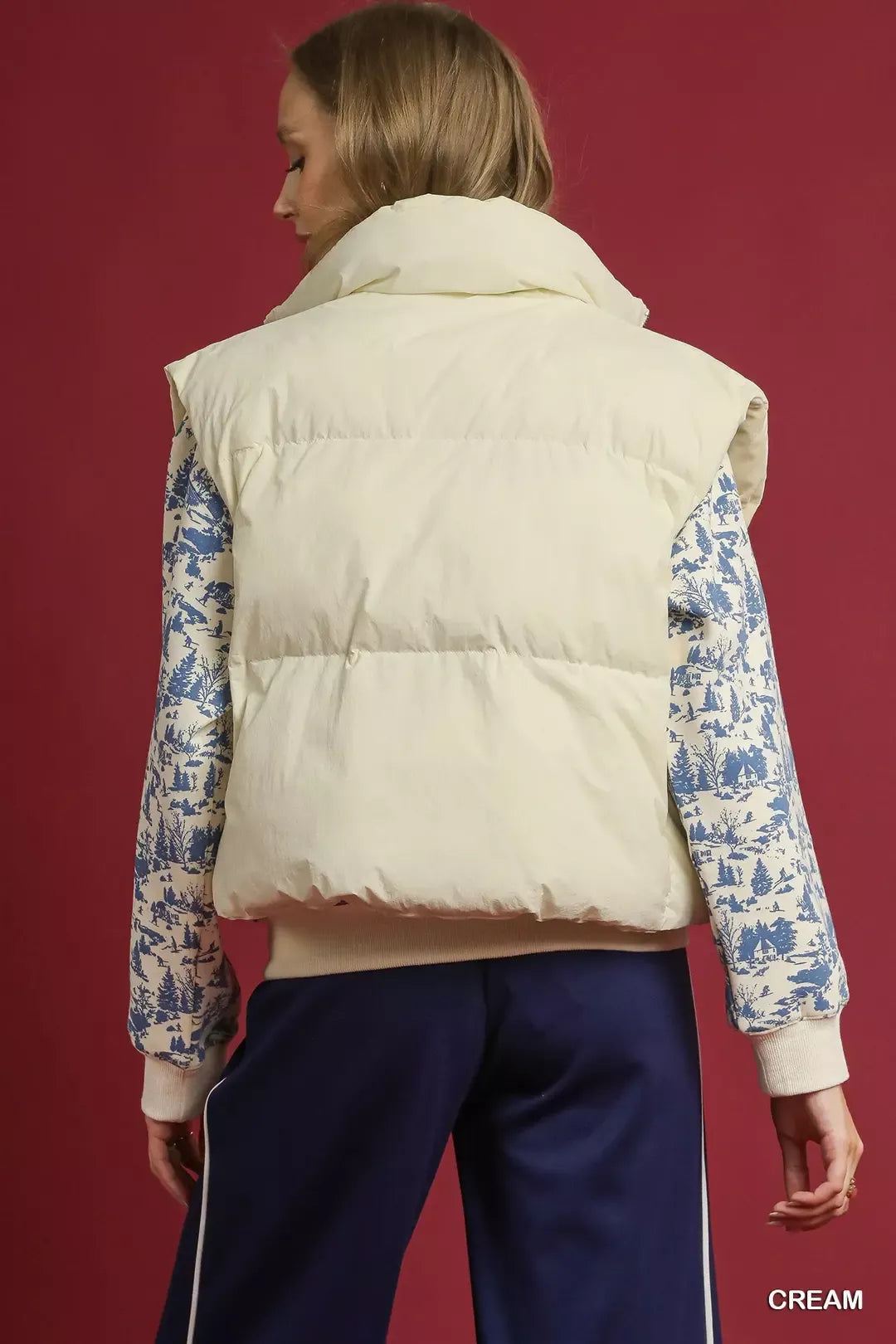 Umgee High Neck Puffer Vest with Zip Front | Vest Jackets Daverri Fashions