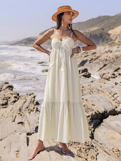 Daverri sweetheart neck spaghetti strap off-white tiered maxi dress