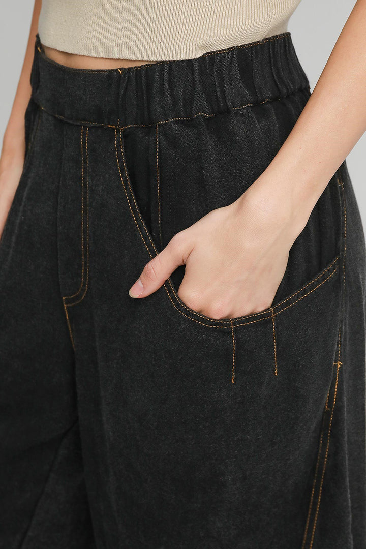 Umgee Elastic Waist Baggy Fit Pants with Pockets Pants