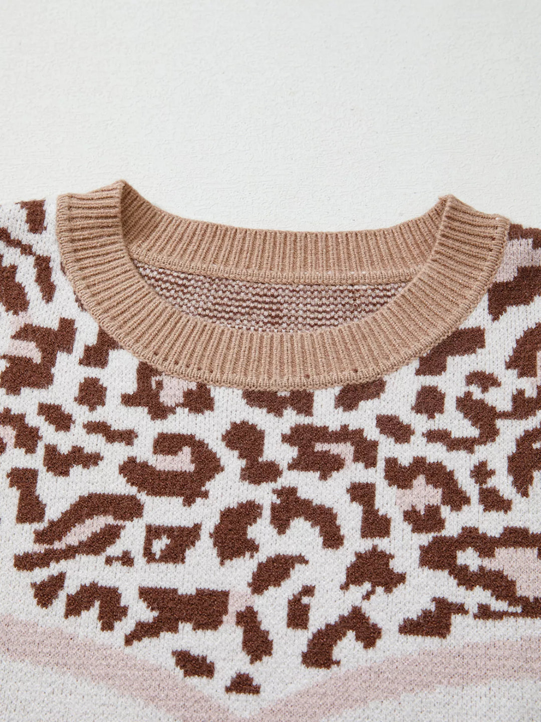 Leopard Color Block Knit Round Neck Baggy Sweater | Sweaters Daverri Fashions