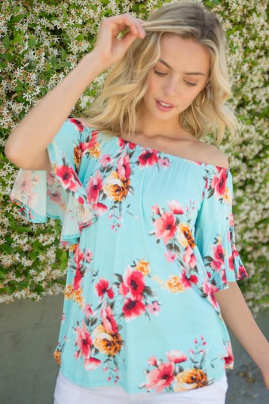 Plus Ruffle Sleeve Off Shoulder Floral Top Shirts & Tops