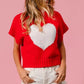 Red BiBi Rib Banded Heart Pattern Valentines Sweater with white heart design