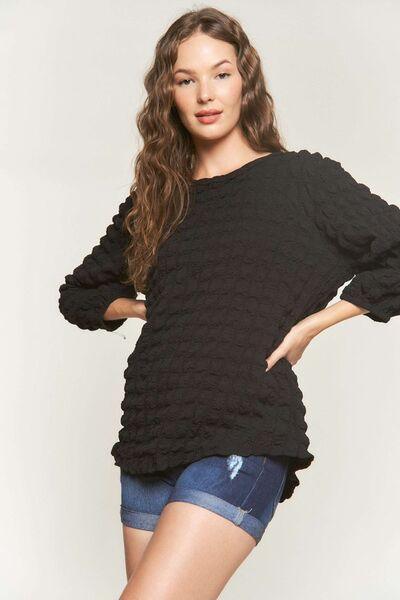 ADORA Bubble Texture Round Neck Blouse - DAVERRI FASHIONS