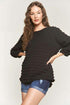 ADORA Bubble Texture Round Neck Blouse Black Blouses