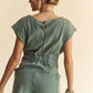 Davi & Dani Acid-Washed Waffle Knit Cuffed Sleeves Romper Rompers