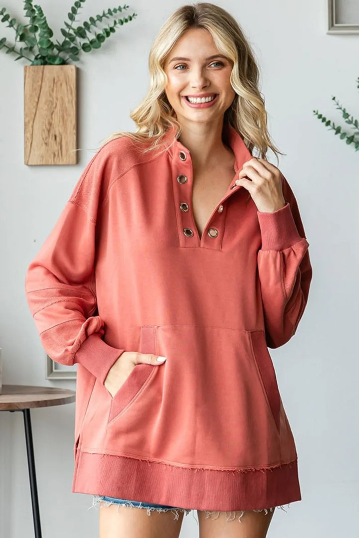 First Love Grommet Split Neck Kangaroo Pocket Sweatshirt Sweatshirts