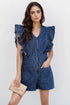 Denim Ruffled Zipped Front Belted Romper - DAVERRI FASHIONS