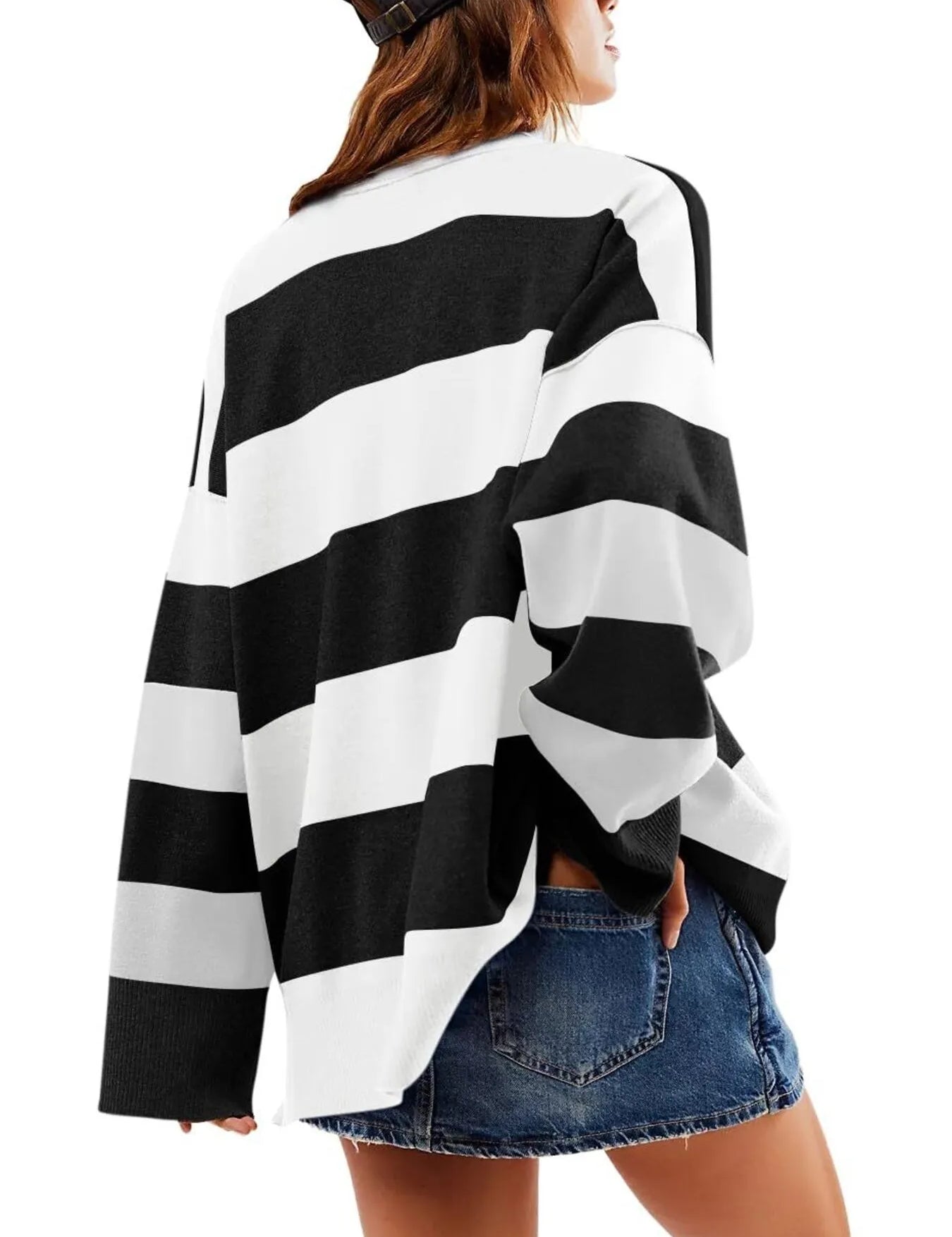 Striped Half-Zip Oversized Sweatshirt | Sweatshirts Daverri Fashions