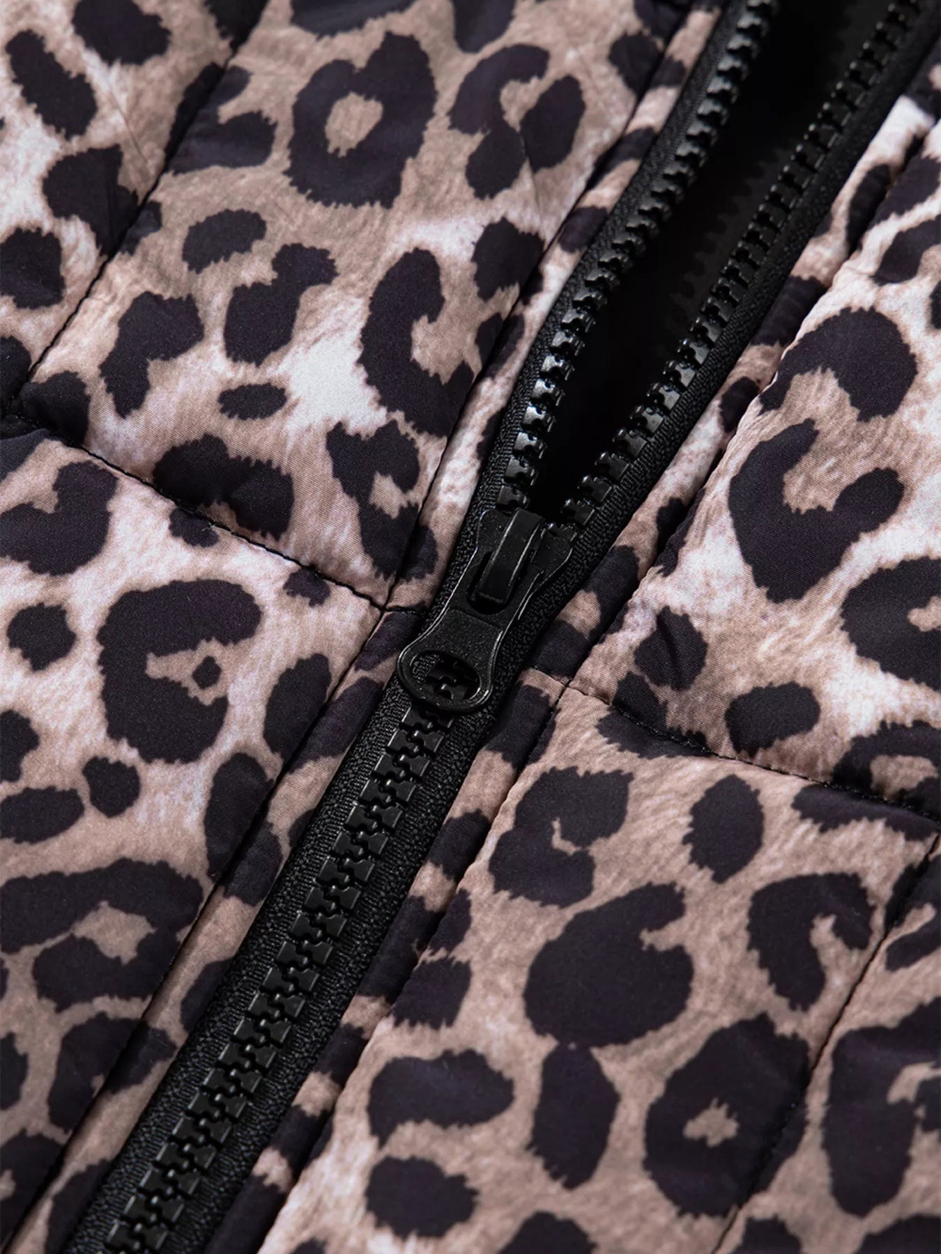 Leopard Quilted Full Zipper Casual Puff Vest | Vest Jackets Daverri Fashions