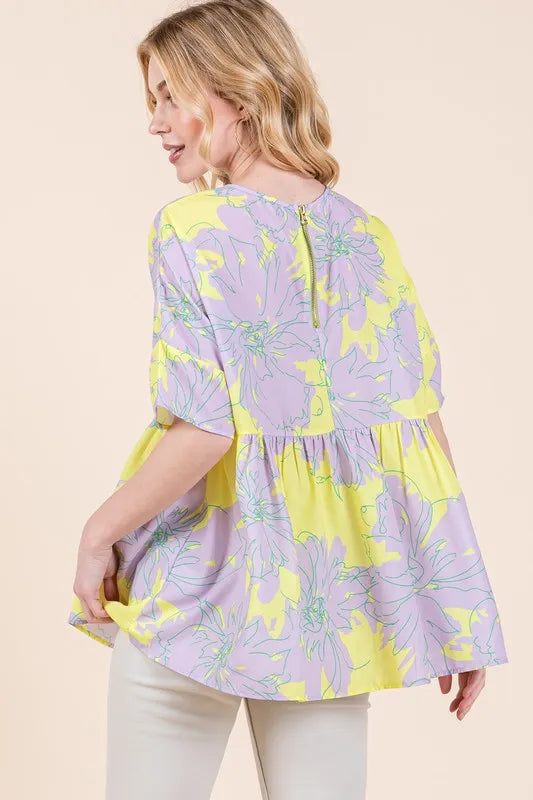 BOMBOM Floral Babydoll Tunic Top