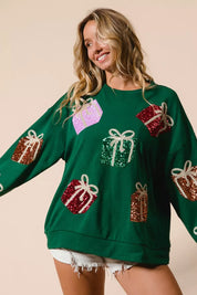 Green sequined gift box sweater pullover by BiBi