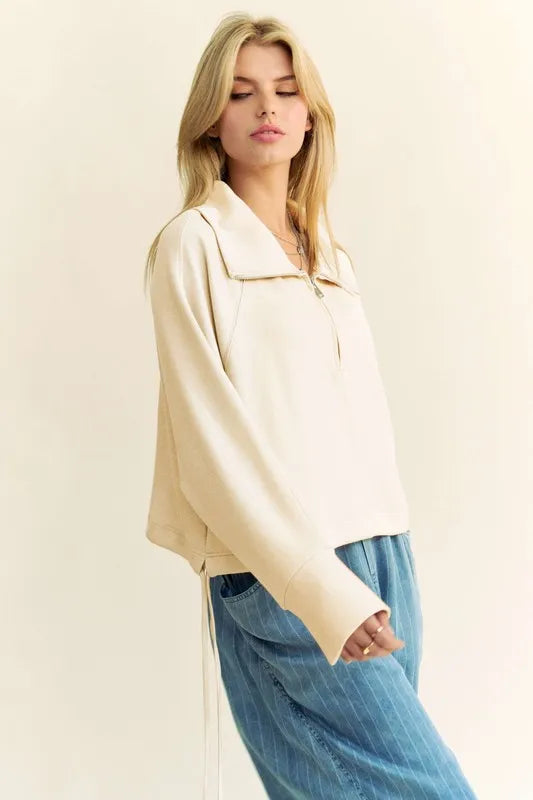 Davi & Dani Drawstring Hem Half Zip Raglan Sleeve Sweatshirt Sweatshirts