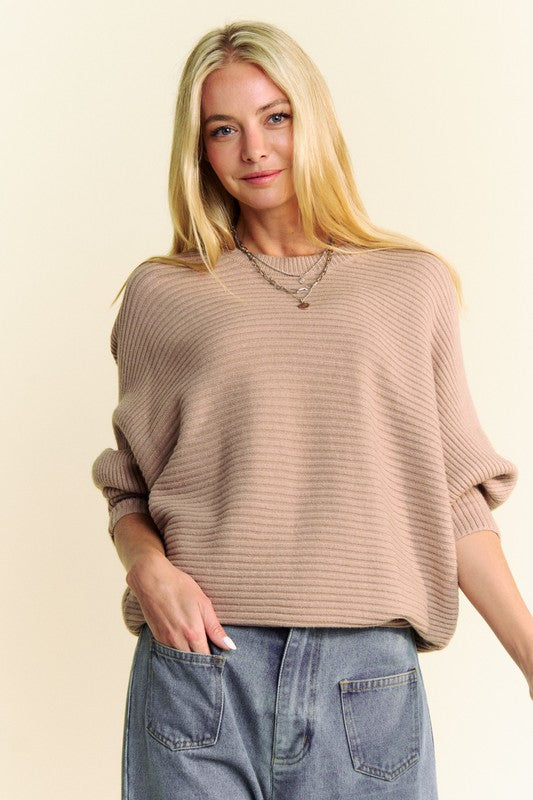 Davi & Dani Round Neck Batwing Sleeve Sweater Tops