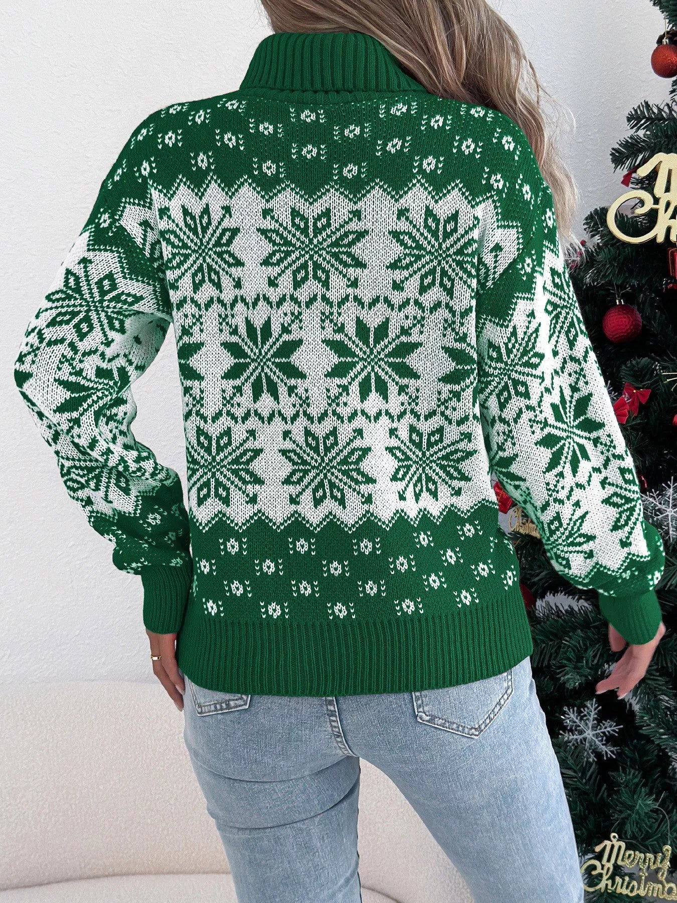 Christmas Snowflake Turtleneck Long Sleeve Sweater | Sweaters Daverri Fashions