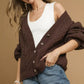Umgee Cable Knit Pearl Button Cardigan Chocolate - DAVERRI FASHIONS