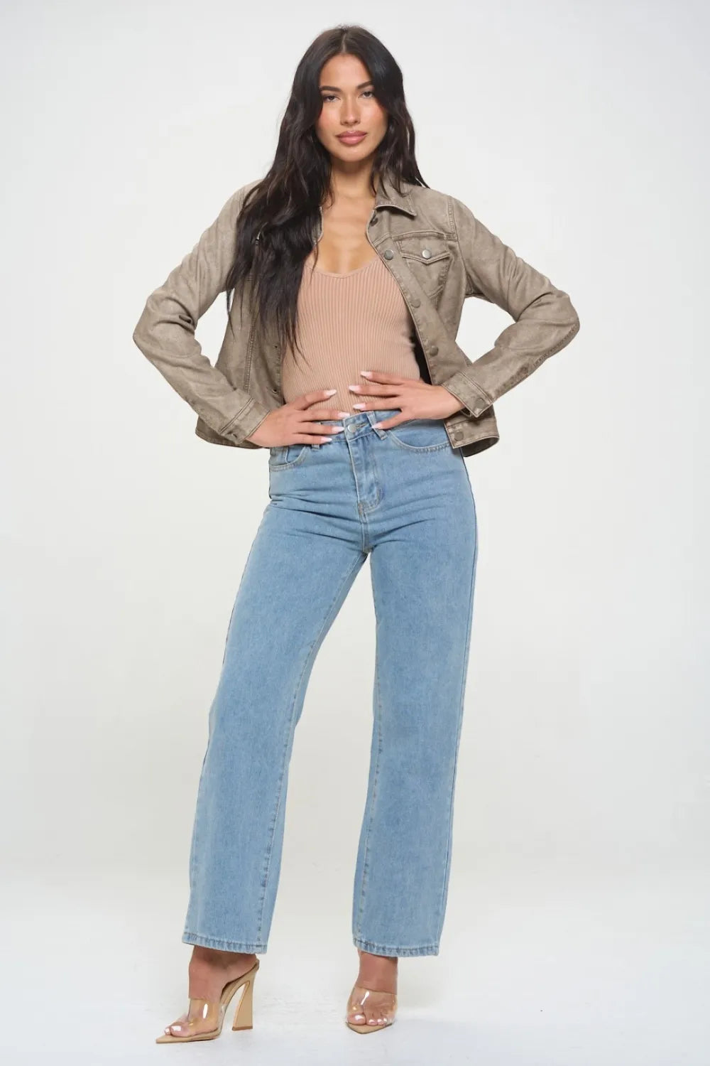 Coalition LA Button Down Cargo Vegan Leather Shacket | Shackets Daverri Fashions